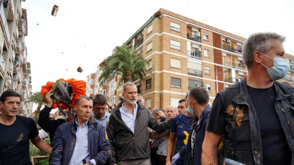 Menschen in spanischem Hochwassergebiet bereiten K&ouml;nigspaar w&uuml;tenden Empfang