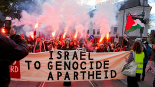Centenas de manifestantes pr&oacute;-palestinos protestam antes da partida entre Noruega e Israel